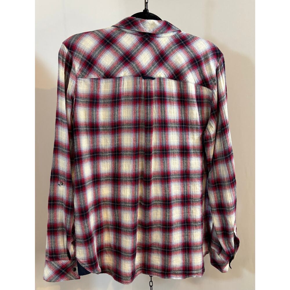 🔥SALE🔥 KUT from the Kloth Plaid Flannel Shirt Women M Red Blue Snap Western Rock - Picture 7 of 10